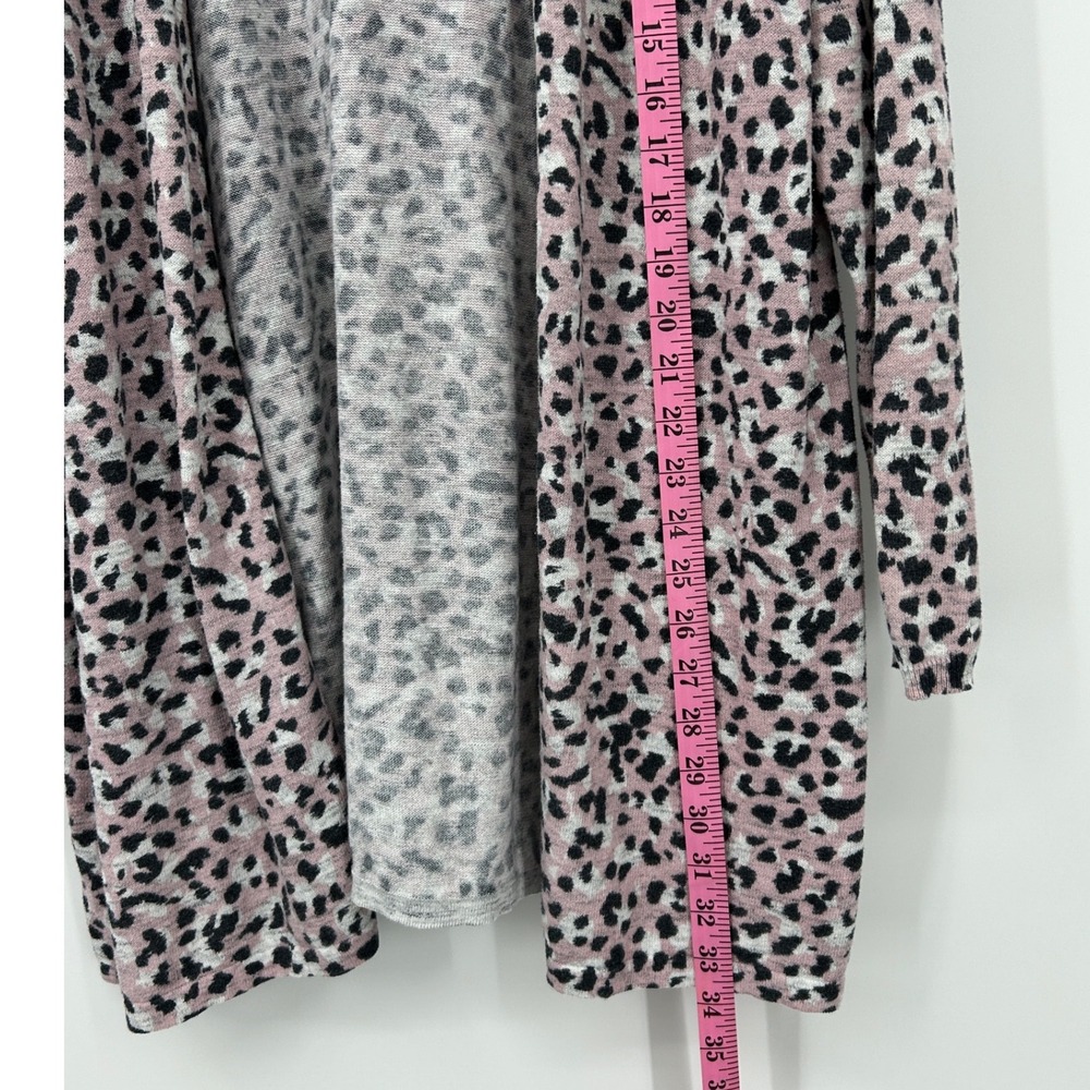 Torrid Womens Pink Grey Leopard Print Open Front Long Cardigan Sweater Size 1 - Picture 5 of 6